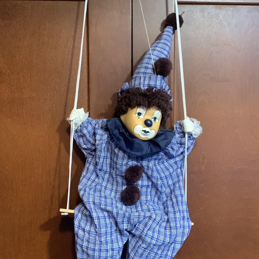 SALE!! Clown on a swing vintage puppet on string